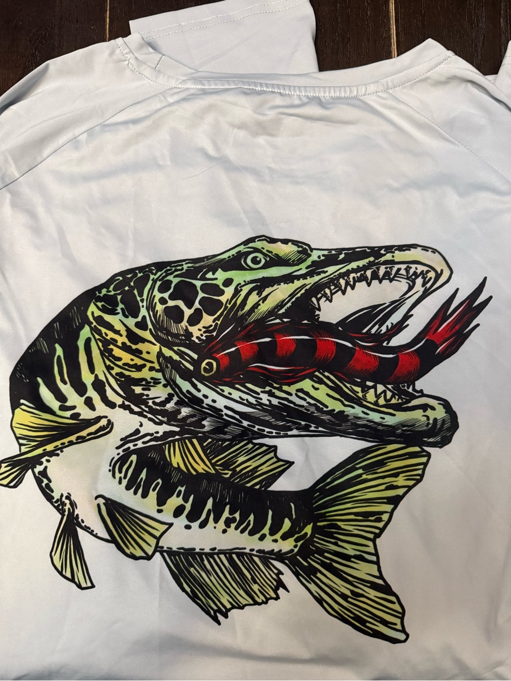 PalmYth Performance Fishing Shirt XXXL Gray Long Sleeve UPF Muskie Graphic